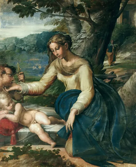 Framed Print : The Holy Family, ca 1526. Creator: Parmigianino (1503-1540) Framed Print : The Holy Family, ca 1526. Creator: Parmigianino (1503-1540)