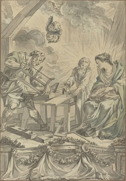 Framed Print : The Holy Family in the Carpenter's Shop, c. 1755. Creator: Charles Eisen Framed Print : The Holy Family in the Carpenter's Shop, c. 1755. Creator: Charles Eisen