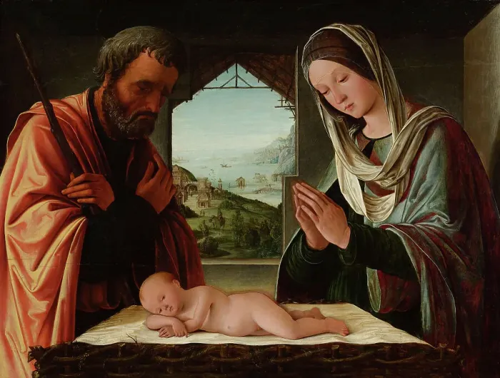 Framed Print : The Holy Family or Christmas, c.1494. Creator: Costa, Lorenzo (1460-1535) Framed Print : The Holy Family or Christmas, c.1494. Creator: Costa, Lorenzo (1460-1535)