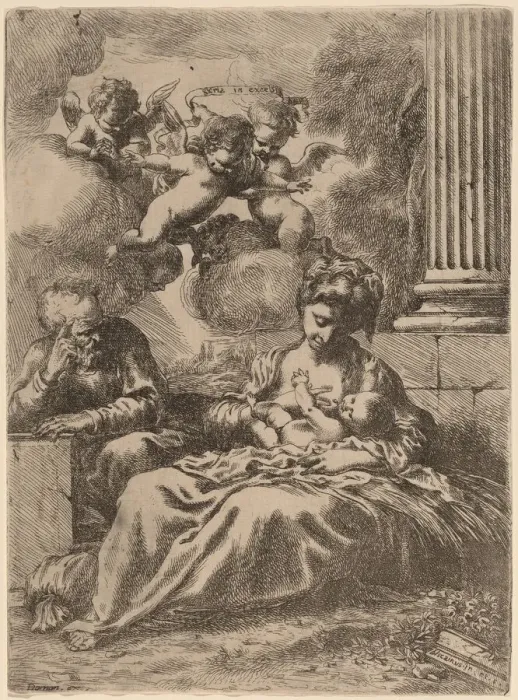 Framed Print : The Holy Family by a Column, c. 1655. Creator: Bartolomeo Biscaino Framed Print : The Holy Family by a Column, c. 1655. Creator: Bartolomeo Biscaino