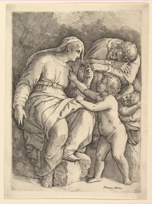 Framed Print : The Holy Family. Creator: Battista Franco Veneziano Framed Print : The Holy Family. Creator: Battista Franco Veneziano