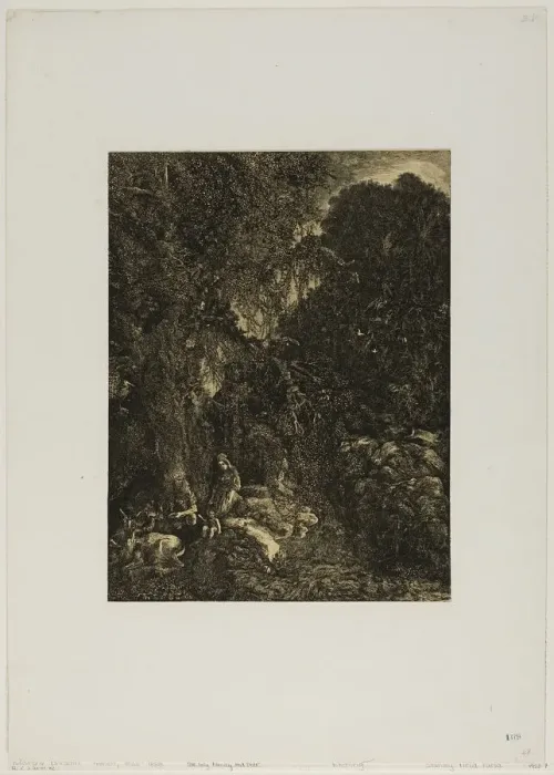 Framed Print : Holy Family with Deer, 1871. Creator: Rodolphe Bresdin Framed Print : Holy Family with Deer, 1871. Creator: Rodolphe Bresdin