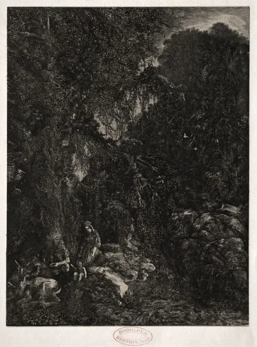 Framed Print : Holy Family with Deer, 1871. Creator: Rodolphe Bresdin (French, 1822-1885) Framed Print : Holy Family with Deer, 1871. Creator: Rodolphe Bresdin (French, 1822-1885)