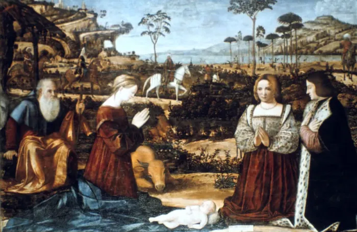 Framed Print : Holy Family with Two Donors, 1505. Artist: Vittore Carpaccio Framed Print : Holy Family with Two Donors, 1505. Artist: Vittore Carpaccio