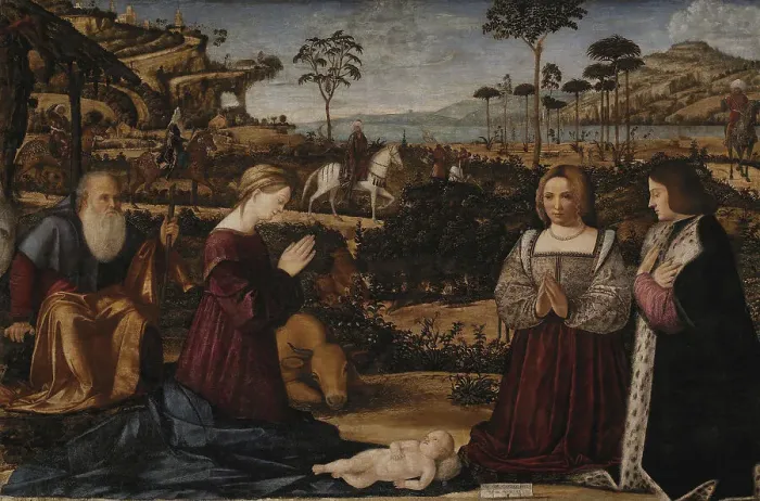 Framed Print : Holy Family and Donors, 1505. Creator: Carpaccio, Vittore (1460-1526) Framed Print : Holy Family and Donors, 1505. Creator: Carpaccio, Vittore (1460-1526)