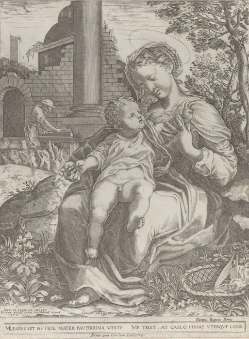 Framed Print : The Holy Family in Egypt, with Joseph as a carpenter in the background Framed Print : The Holy Family in Egypt, with Joseph as a carpenter in the background