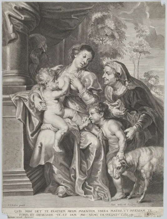 Framed Print : The Holy Family with Elizabeth and the infant Saint John the Baptist, the Virgin nu... ca. 1635-42. Creators: Jan Witdoeck, Peter Paul Rubens Framed Print : The Holy Family with Elizabeth and the infant Saint John the Baptist, the Virgin nu... ca. 1635-42. Creators: Jan Witdoeck, Peter Paul Rubens
