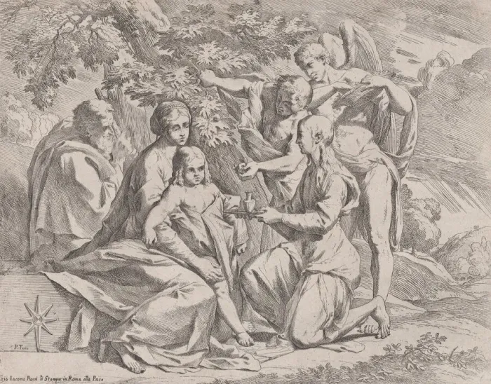 Framed Print : The Holy Family fed by Angels, ca. 1642-44. Creator: Pietro Testa Framed Print : The Holy Family fed by Angels, ca. 1642-44. Creator: Pietro Testa