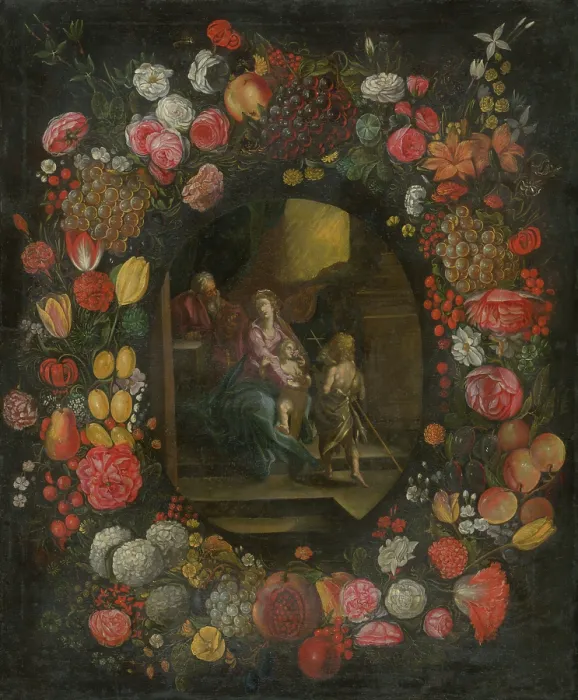 Framed Print : The Holy Family in a Flower and Fruit Garland, 1650-1700. Creator: Unknown Framed Print : The Holy Family in a Flower and Fruit Garland, 1650-1700. Creator: Unknown