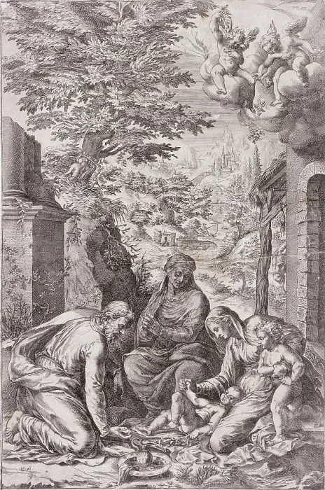 Framed Print : The Holy Family with Infant Saint John, 1571. Creator: Cherubino Alberti Framed Print : The Holy Family with Infant Saint John, 1571. Creator: Cherubino Alberti