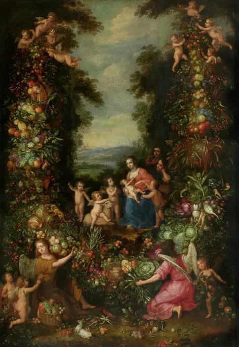 Framed Print : The Holy Family with the Infant Saint John the Baptist surrounded by a Garland of Flowers... Creator: Pieter van Avont Framed Print : The Holy Family with the Infant Saint John the Baptist surrounded by a Garland of Flowers... Creator: Pieter van Avont