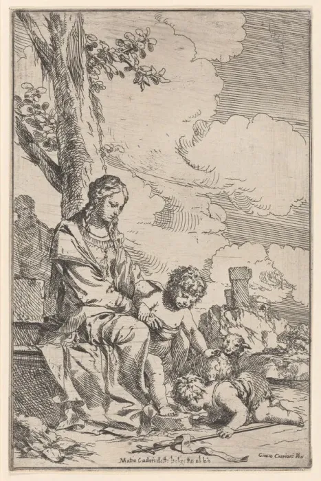 Framed Print : The Holy Family with the infant Saint John kissing Christs feet, 1640-60 Framed Print : The Holy Family with the infant Saint John kissing Christs feet, 1640-60