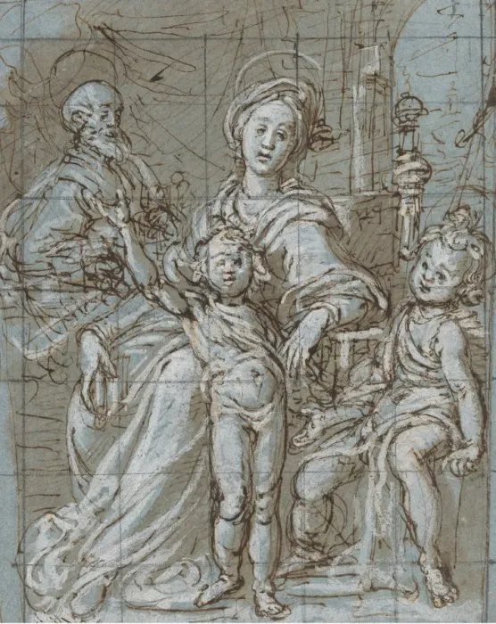 Framed Print : Holy Family with the Infant St. John the Baptist (recto); large-scale cropped sketches Framed Print : Holy Family with the Infant St. John the Baptist (recto); large-scale cropped sketches