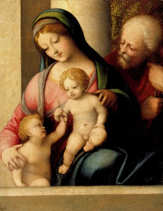 Framed Print : Holy Family with the Infant St. John, c1515. Creator: Antonio da Correggio Framed Print : Holy Family with the Infant St. John, c1515. Creator: Antonio da Correggio