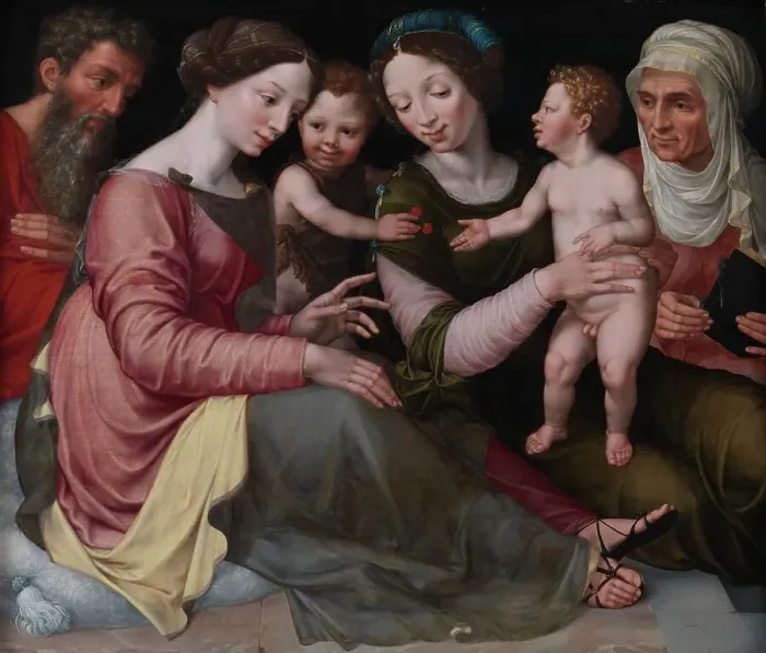 Framed Print : The Holy Family with the Infant St John, St Elizabeth and St Anna, 1538-1544. Creators: Vincent Sellaer, Frans Floris Framed Print : The Holy Family with the Infant St John, St Elizabeth and St Anna, 1538-1544. Creators: Vincent Sellaer, Frans Floris