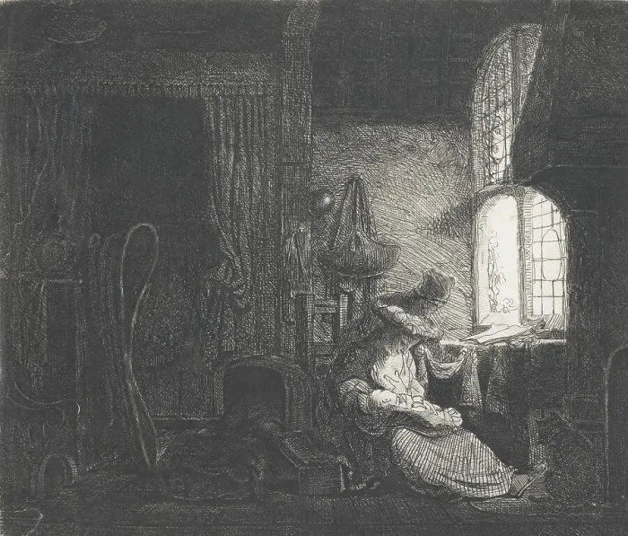 Framed Print : Holy Family in an interior, 1643-5. Creator: Ferdinand Bol Framed Print : Holy Family in an interior, 1643-5. Creator: Ferdinand Bol
