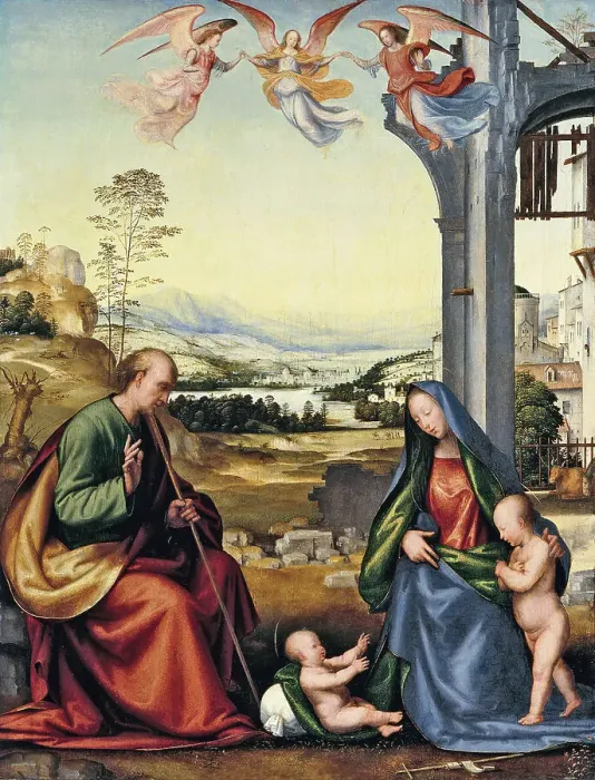 Framed Print : The Holy Family with John the Baptist. Artist: Bartolommeo, Fra (1472-1517) Framed Print : The Holy Family with John the Baptist. Artist: Bartolommeo, Fra (1472-1517)