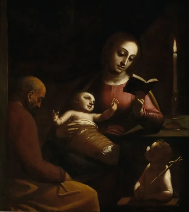 Framed Print : The Holy Family with John the Baptist as a Boy, ca 1578. Artist: Cambiaso (Cambiasi) Framed Print : The Holy Family with John the Baptist as a Boy, ca 1578. Artist: Cambiaso (Cambiasi)
