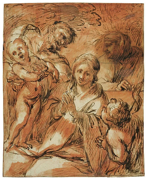 The Holy Family with John the Baptist and Elizabeth, unknown date. Creator: Anon