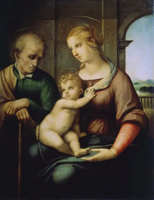 Framed Print : The Holy Family, or Madonna with the Beardless Joseph, c1506. Artist: Raphael Framed Print : The Holy Family, or Madonna with the Beardless Joseph, c1506. Artist: Raphael
