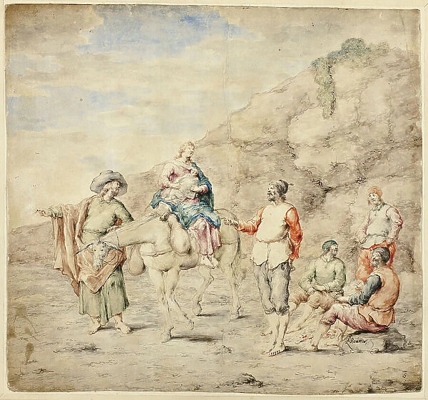 Holy Family Passing Four Men, 1660 / 69. Creator: Leonard Bramer