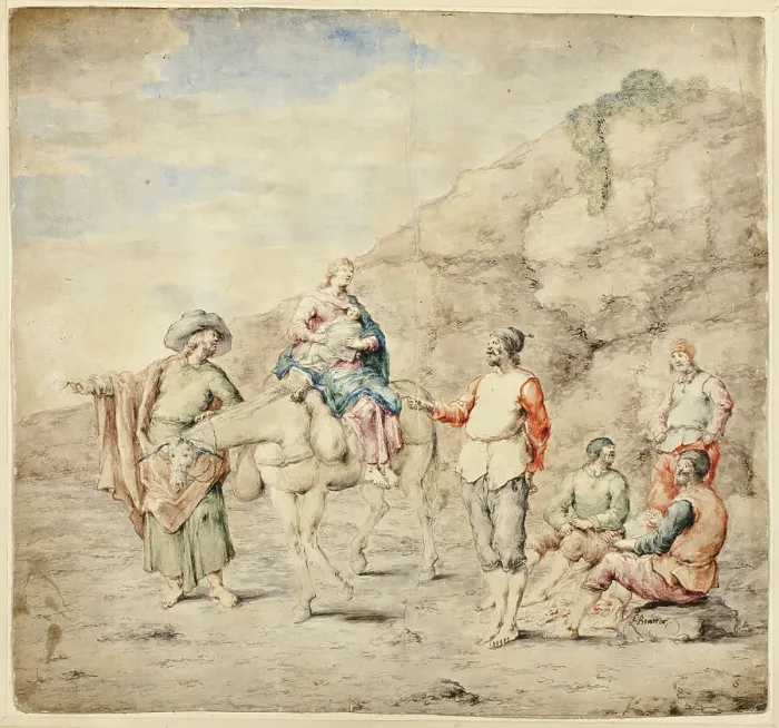 Framed Print : Holy Family Passing Four Men, 1660 / 69. Creator: Leonard Bramer Framed Print : Holy Family Passing Four Men, 1660 / 69. Creator: Leonard Bramer