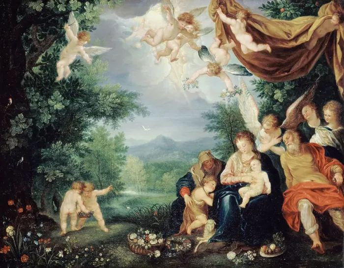 Framed Print : The Holy Family rest on the Flight into Egypt, between 1580 and 1620. Creator: Unknown Framed Print : The Holy Family rest on the Flight into Egypt, between 1580 and 1620. Creator: Unknown