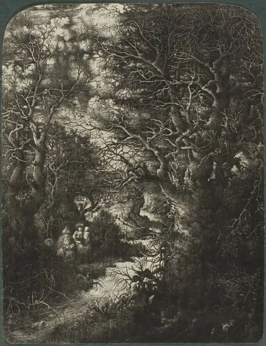 Framed Print : The Holy Family at Rest Beside a Stream, 1853. Creator: Rodolphe Bresdin Framed Print : The Holy Family at Rest Beside a Stream, 1853. Creator: Rodolphe Bresdin