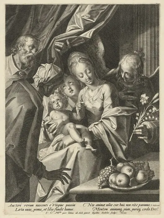 Framed Print : The Holy Family with Saint Anne and Two Angels, c. 1593. Creator: Aegidius Sadeler II