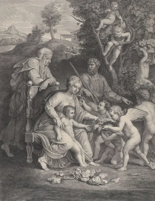 Framed Print : The Holy Family with Saint Elizabeth and angels, ca. 1729. ca. 1729 Framed Print : The Holy Family with Saint Elizabeth and angels, ca. 1729. ca. 1729