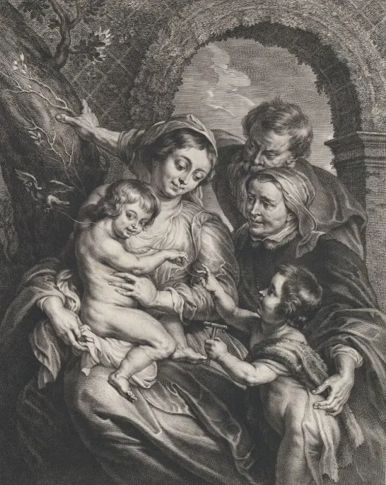 Framed Print : The Holy Family with Saint Elizabeth and the infant Saint John the Baptist, holding Framed Print : The Holy Family with Saint Elizabeth and the infant Saint John the Baptist, holding