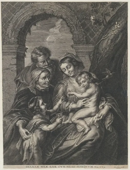 Framed Print : The Holy Family with Saint Elizabeth and the infant Saint John the Baptist, holding... ca. 1655-95. Creator: Anon Framed Print : The Holy Family with Saint Elizabeth and the infant Saint John the Baptist, holding... ca. 1655-95. Creator: Anon