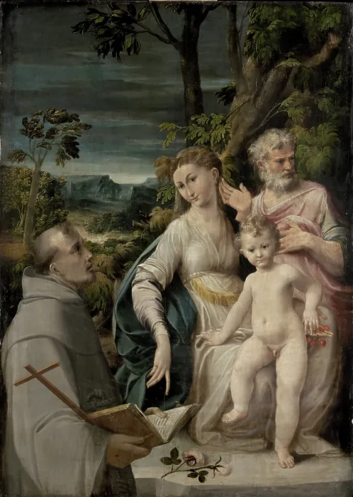 Framed Print : The Holy Family with Saint Francis of Assisi, c1534. Creator: Mazzola Bedoli, Girolamo (c. 1500-1569) Framed Print : The Holy Family with Saint Francis of Assisi, c1534. Creator: Mazzola Bedoli, Girolamo (c. 1500-1569)