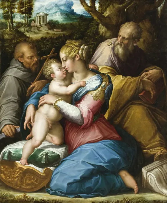 Framed Print : Holy Family with Saint Francis in a Landscape, 1542. Creator: Giorgio Vasari Framed Print : Holy Family with Saint Francis in a Landscape, 1542. Creator: Giorgio Vasari