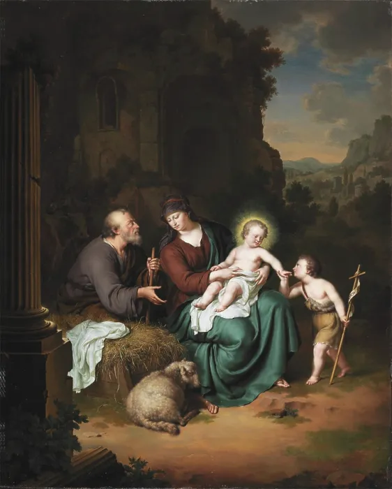 Framed Print : The Holy Family and Saint John the Baptist, 1708. Creator: Willem van Mieris Framed Print : The Holy Family and Saint John the Baptist, 1708. Creator: Willem van Mieris