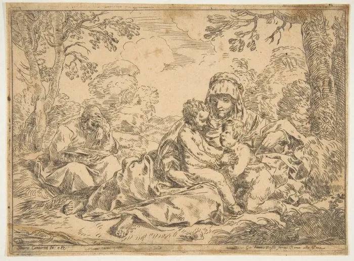 Framed Print : The Holy Family with Saint John the Baptist, copy after Cantarini, ca. 1639-1648 or after Framed Print : The Holy Family with Saint John the Baptist, copy after Cantarini, ca. 1639-1648 or after
