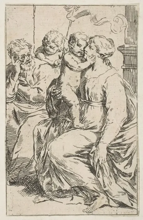 Framed Print : Holy Family with Saint John the Baptist, copy in reverse after Cantarini, ca Framed Print : Holy Family with Saint John the Baptist, copy in reverse after Cantarini, ca