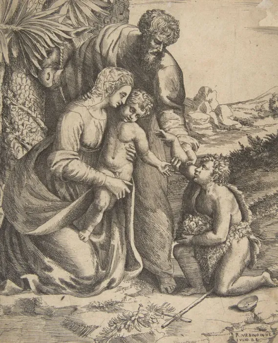 Framed Print : Holy Family with Saint John the Baptist who kneels at the right, 1531-76 Framed Print : Holy Family with Saint John the Baptist who kneels at the right, 1531-76