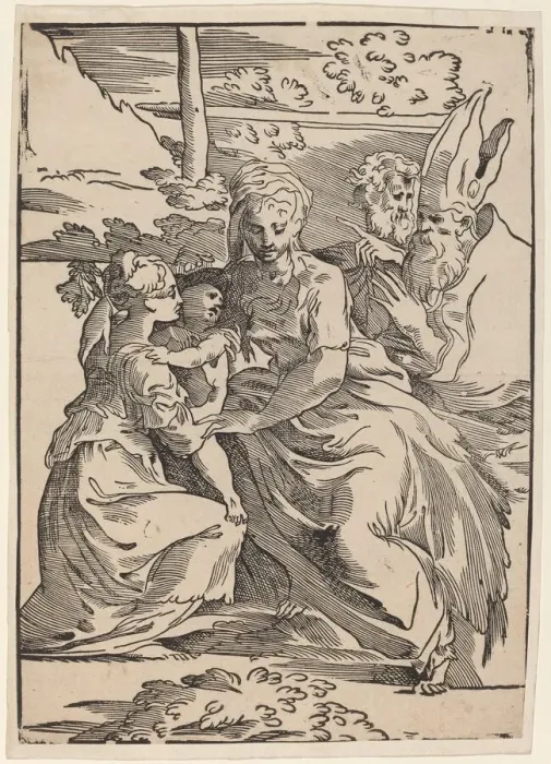 Framed Print : The Holy Family with Two Saints. Creator: Antonio da Trento Framed Print : The Holy Family with Two Saints. Creator: Antonio da Trento