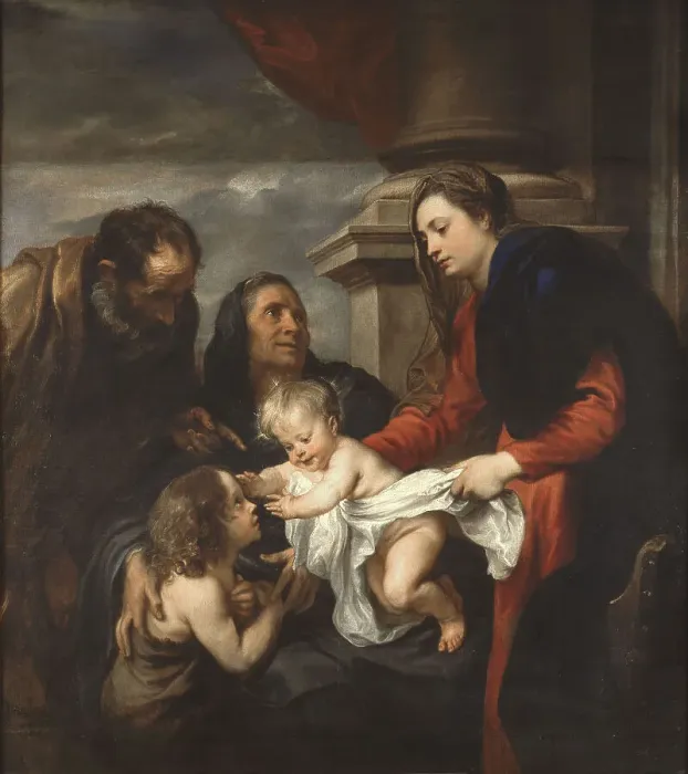 Framed Print : The Holy Family with Saints Elisabeth and John the Baptist. Creator: Dyck, Sir Anthony van (1599-1641) Framed Print : The Holy Family with Saints Elisabeth and John the Baptist. Creator: Dyck, Sir Anthony van (1599-1641)