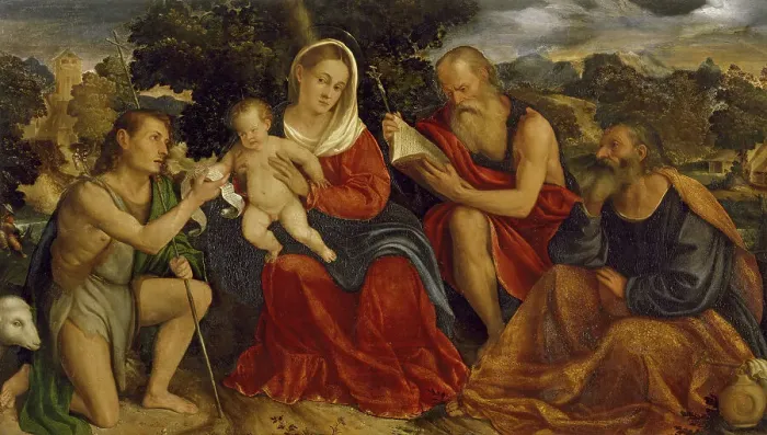 Framed Print : The Holy Family with Saints John the Baptist and Jerome, 1520-1525. Creator: Giampietro Silvio Framed Print : The Holy Family with Saints John the Baptist and Jerome, 1520-1525. Creator: Giampietro Silvio