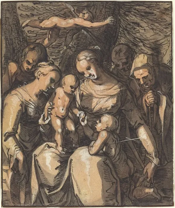 Framed Print : The Holy Family with Saints [recto], c. 1616 / 1617. Creator: Hermann Weyer