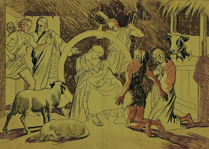 Framed Print : Holy family with shepherds, around 1920 / 1930. Creator: Josef Wawra Framed Print : Holy family with shepherds, around 1920 / 1930. Creator: Josef Wawra