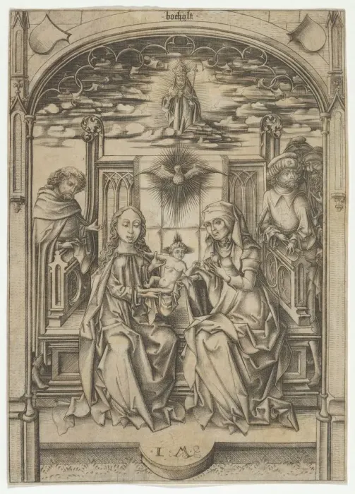 Framed Print : The Holy Family with St. Anne. Creator: Israhel van Meckenem Framed Print : The Holy Family with St. Anne. Creator: Israhel van Meckenem
