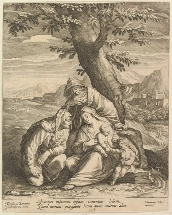 Framed Print : Holy Family with St. Elizabeth & St. John the Baptist, 1588. Creator: Jan Muller Framed Print : Holy Family with St. Elizabeth & St. John the Baptist, 1588. Creator: Jan Muller