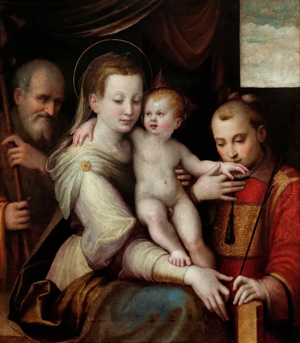 Framed Print : The Holy Family and St. Stephen, c1560. Creator: Luca Longhi
