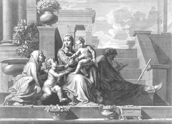 Framed Print : Holy Family on the Steps, 1668. Creator: Claudine Bouzonnet Stella Framed Print : Holy Family on the Steps, 1668. Creator: Claudine Bouzonnet Stella