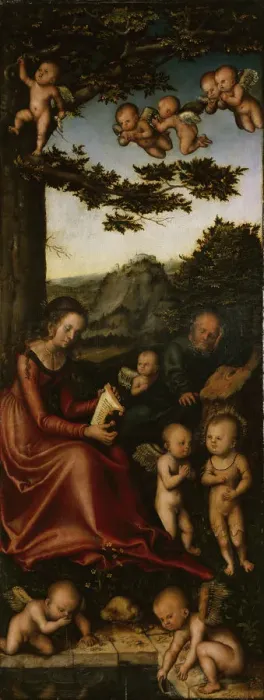 Framed Print : The Holy Family surrounded by Angels. Altarpiece of the Virgin (left wing), 1510-1515 Framed Print : The Holy Family surrounded by Angels. Altarpiece of the Virgin (left wing), 1510-1515