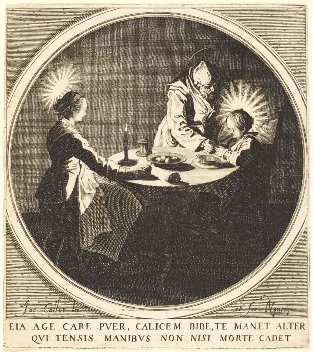 Framed Print : The Holy Family at Table, c. 1628. Creator: Jacques Callot Framed Print : The Holy Family at Table, c. 1628. Creator: Jacques Callot