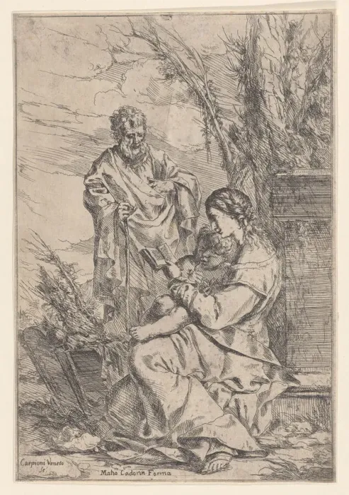 Framed Print : The Holy Family with the Virgin reading a book, 1640-60. Creator: Giulio Carpioni Framed Print : The Holy Family with the Virgin reading a book, 1640-60. Creator: Giulio Carpioni